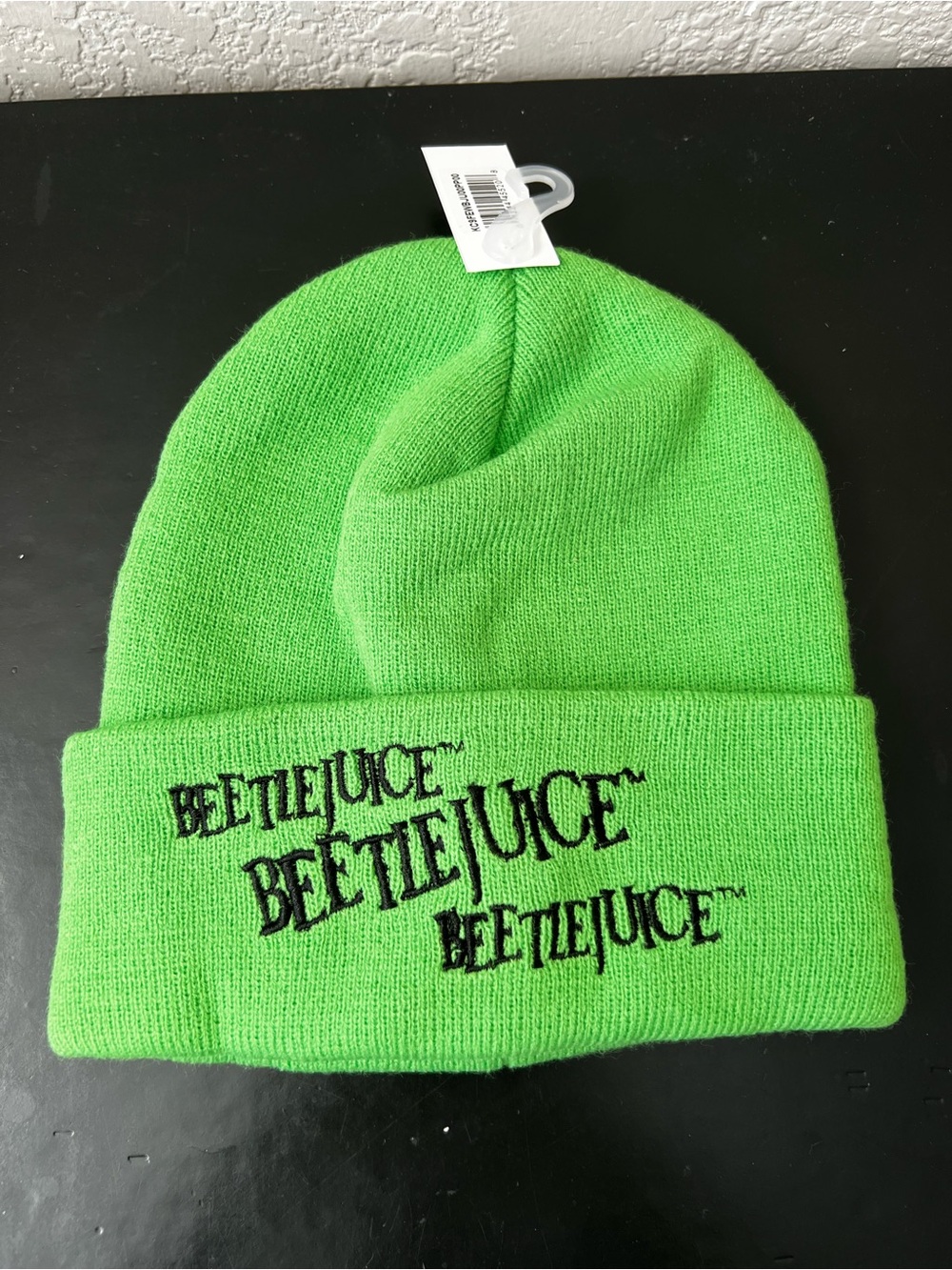 NWT Bioworld Beetlejuice Neon Green Cuffed Knit Beanie Hat